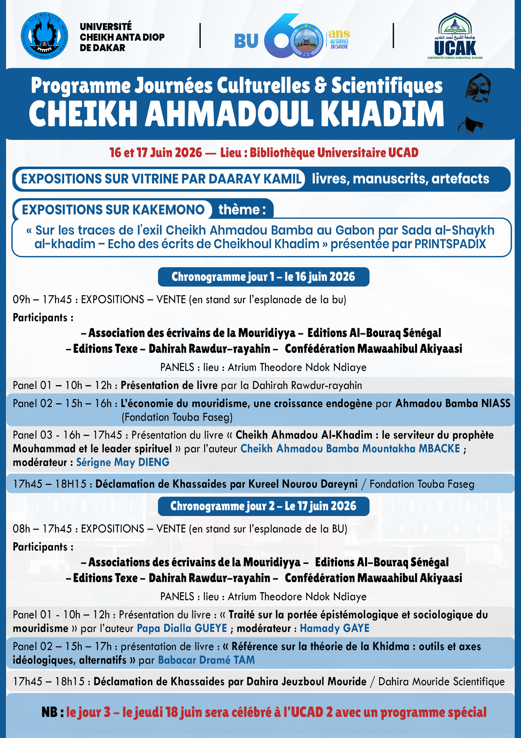 Programme Journée scientifique et culturelle Cheikh Ahmadoul Khadim